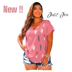 Women's Casual Elegant Feather Print Fashion Pink Top!! Plus Size